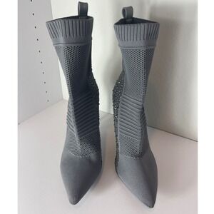 Steve Madden Grey Knit Rhinestone Sock Boots Pointed Toe Stiletto Heel Boots